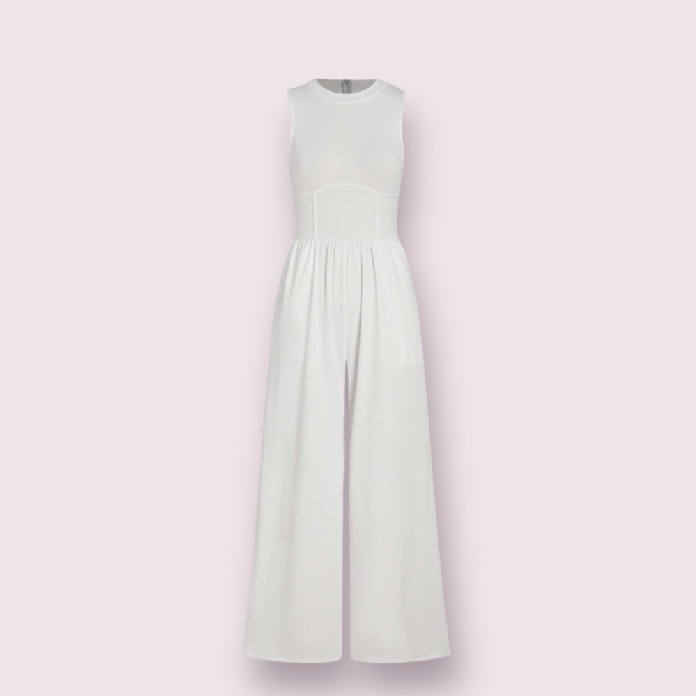 NWT solid sleeveless wide leg corset-inspired jumpsuit by Cider in size Large